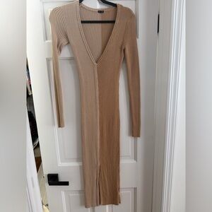 Monrow Two-Tone Ribbed Long Sleeve Dress
